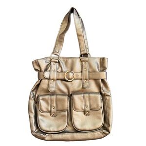 Silver Vegan Leather Tote Bag